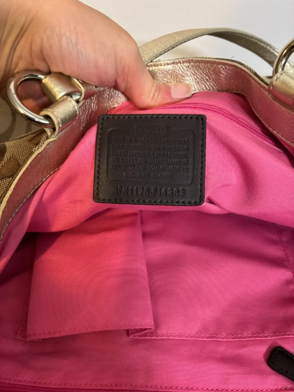 Coach Gabby Signature Khaki Metallic Gold XL Tote